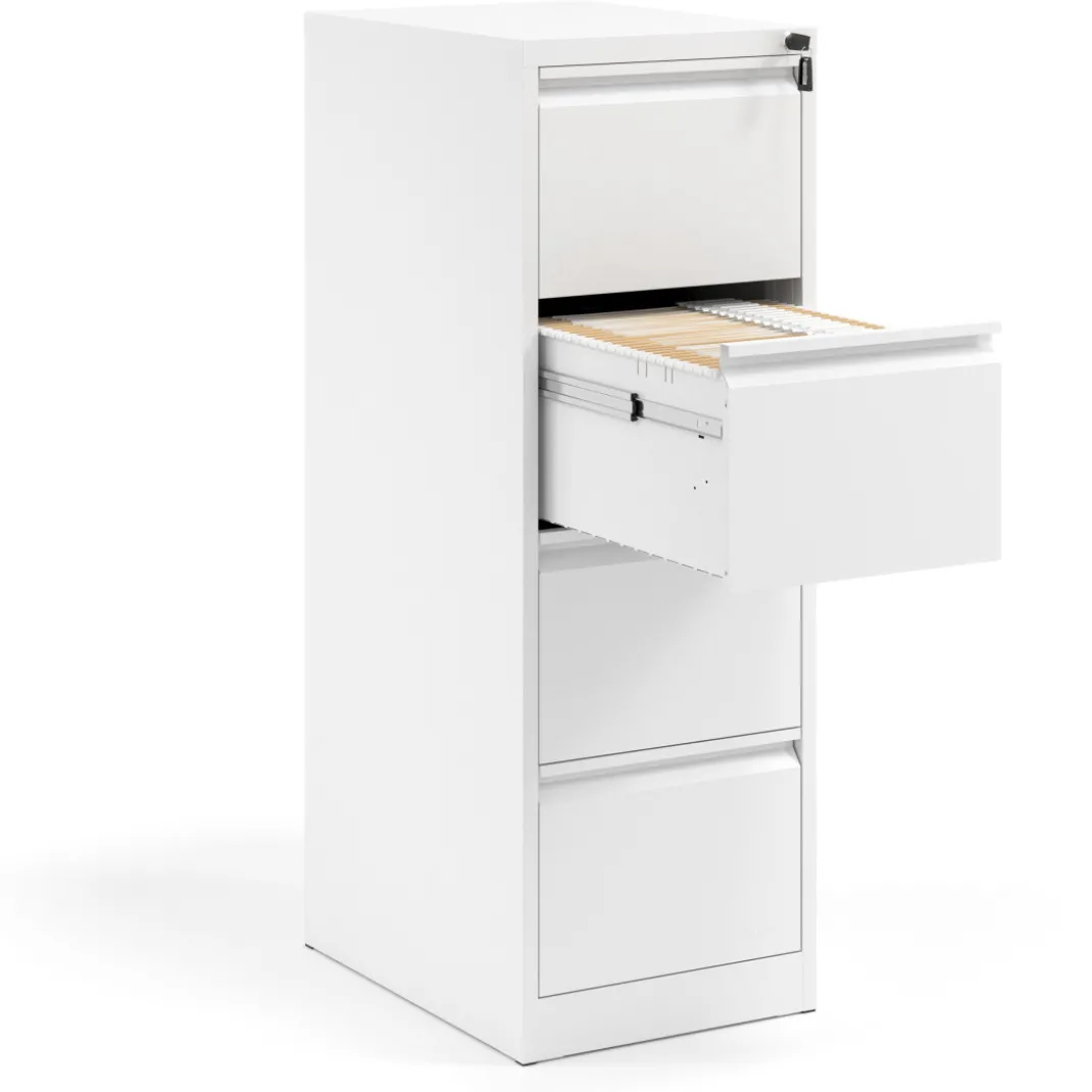 Archivador de oficina strong 4 cajones, cierre centralizado, blanco