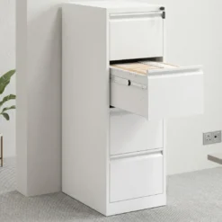 Archivador de oficina strong 4 cajones, cierre centralizado, blanco