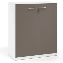 Armario de metal para oficina con puertas de melamina Strong 109x92cm, estructura blanca