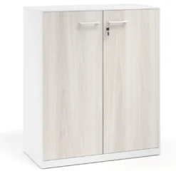 Armario de metal para oficina con puertas de melamina Strong 109x92cm, estructura blanca