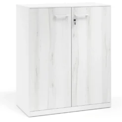 Armario de metal para oficina con puertas de melamina Strong 109x92cm, estructura blanca
