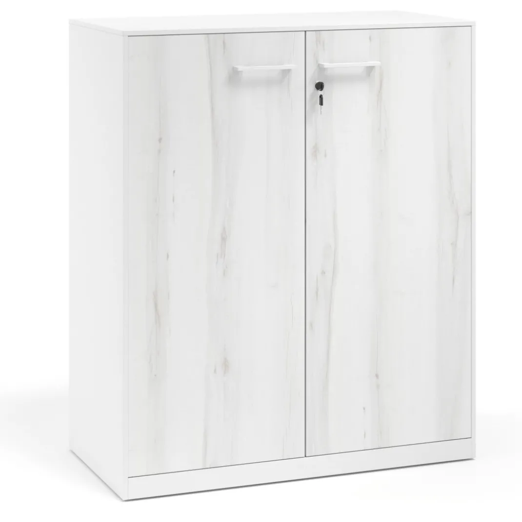 Armario de metal para oficina con puertas de melamina Strong 109x92cm, estructura blanca
