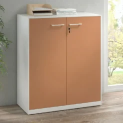 Armario de metal para oficina con puertas de melamina Strong 109x92cm, estructura blanca
