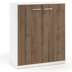 Armario de metal para oficina con puertas de melamina Strong 109x92cm, estructura blanca