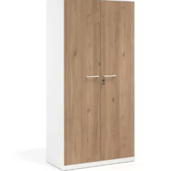 Armario metálico de oficina con puertas de melamina Strong 185x92cm, estructura blanca