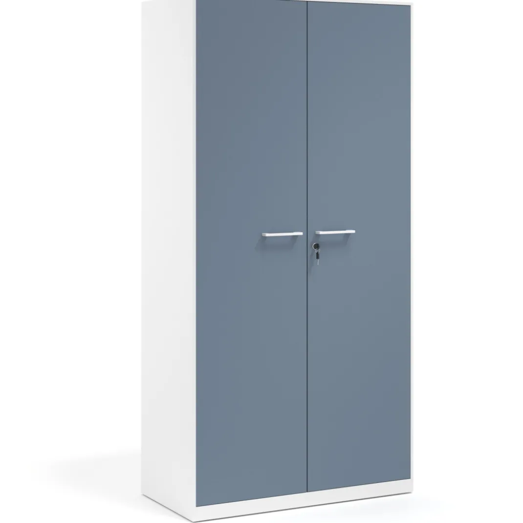 Armario metálico de oficina con puertas de melamina Strong 185x92cm, estructura blanca