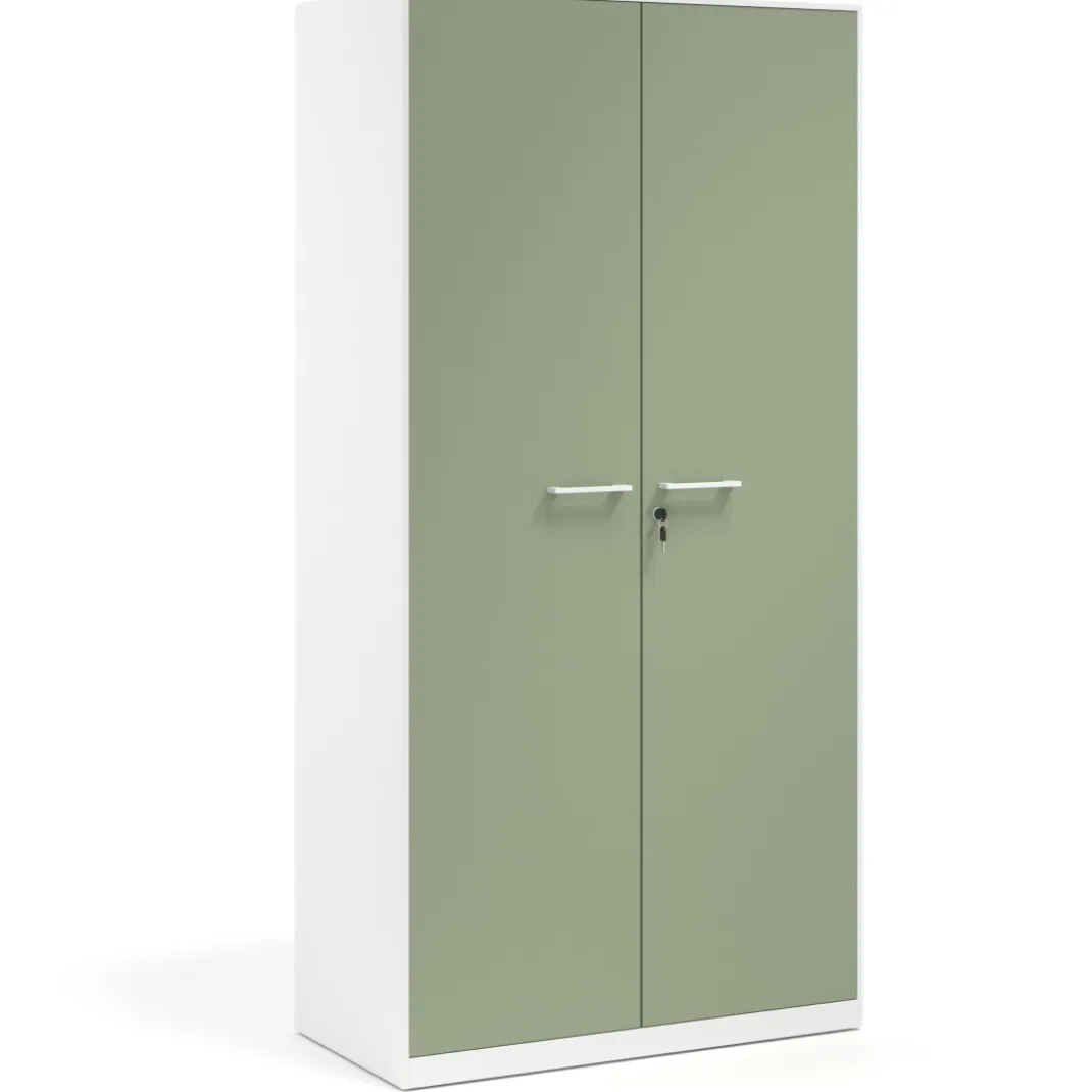 Armario metálico de oficina con puertas de melamina Strong 185x92cm, estructura blanca