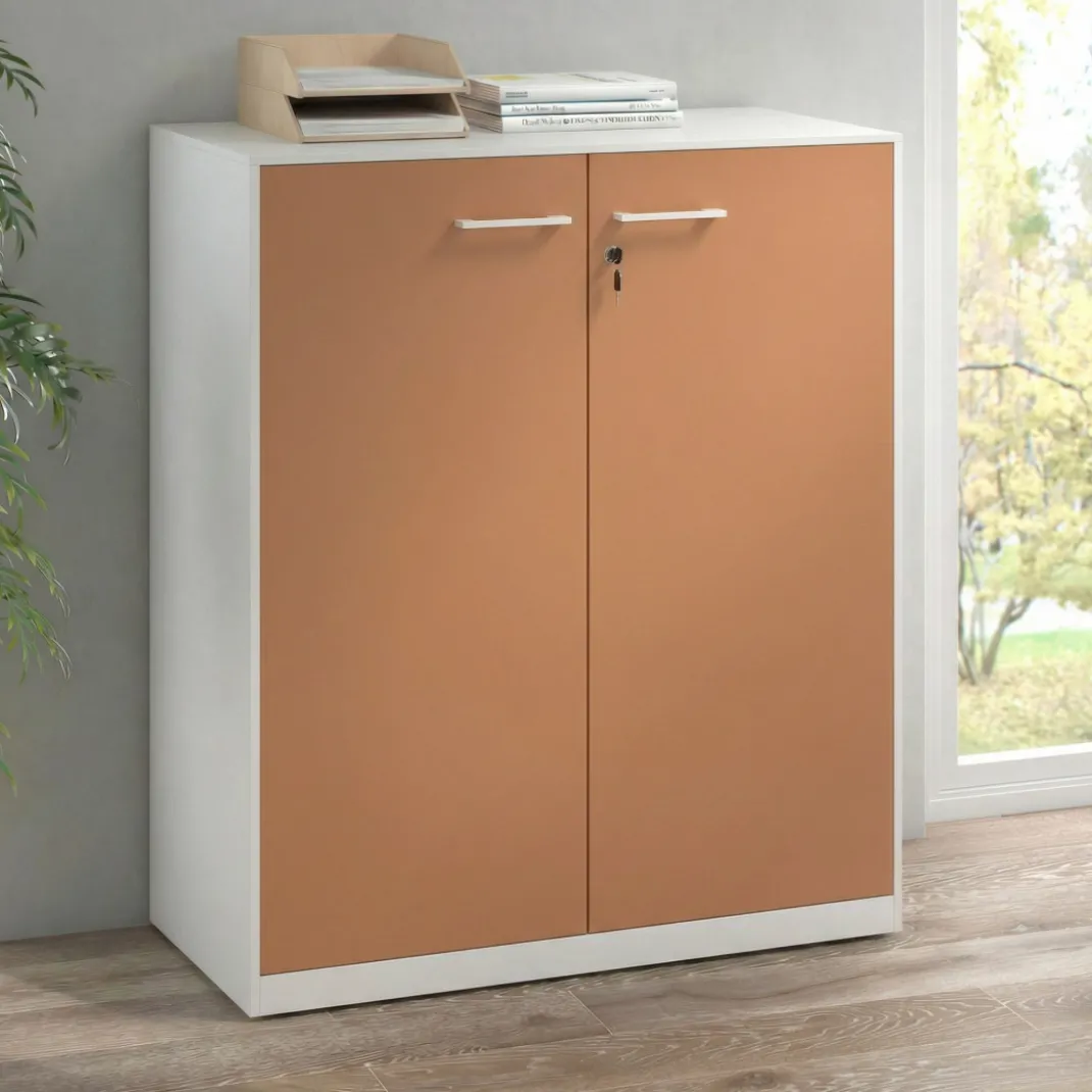 Armario metálico para oficina con puertas de melamina Strong 109x92cm, estructura aluminio
