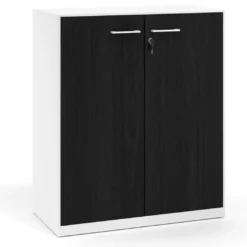 Armario de metal para oficina con puertas de melamina Strong 109x92cm, estructura blanca