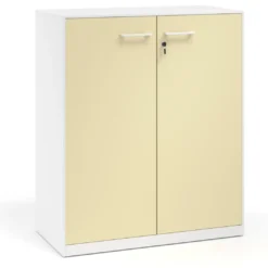 Armario de metal para oficina con puertas de melamina Strong 109x92cm, estructura blanca