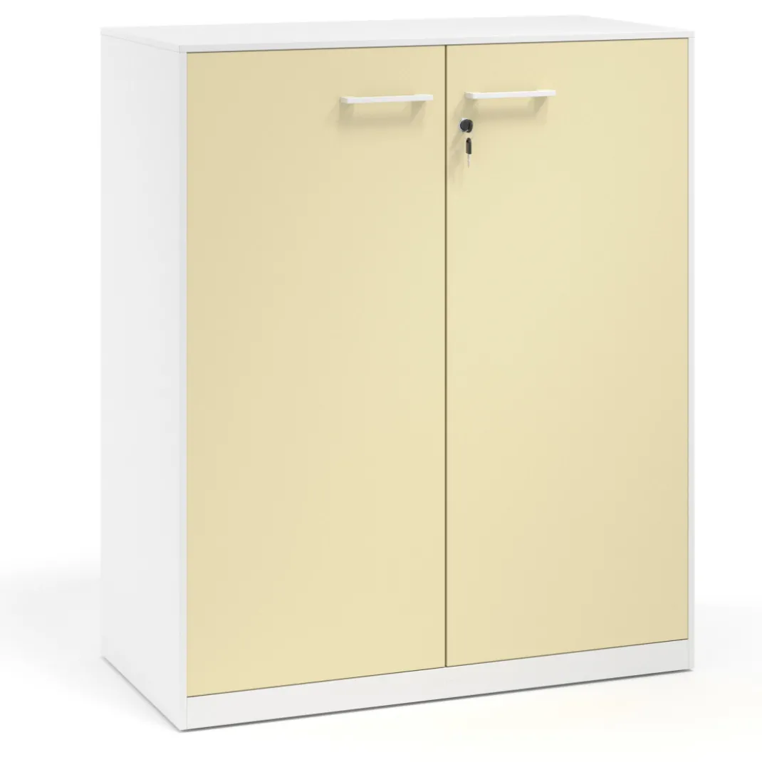 Armario de metal para oficina con puertas de melamina Strong 109x92cm, estructura blanca