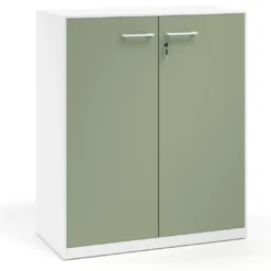 Armario de metal para oficina con puertas de melamina Strong 109x92cm, estructura blanca