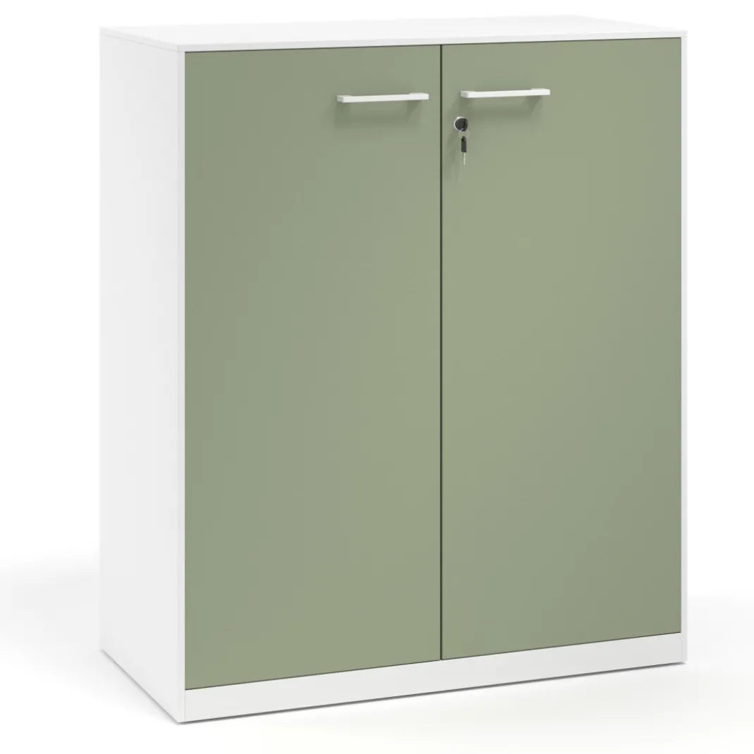Armario de metal para oficina con puertas de melamina Strong 109x92cm, estructura blanca