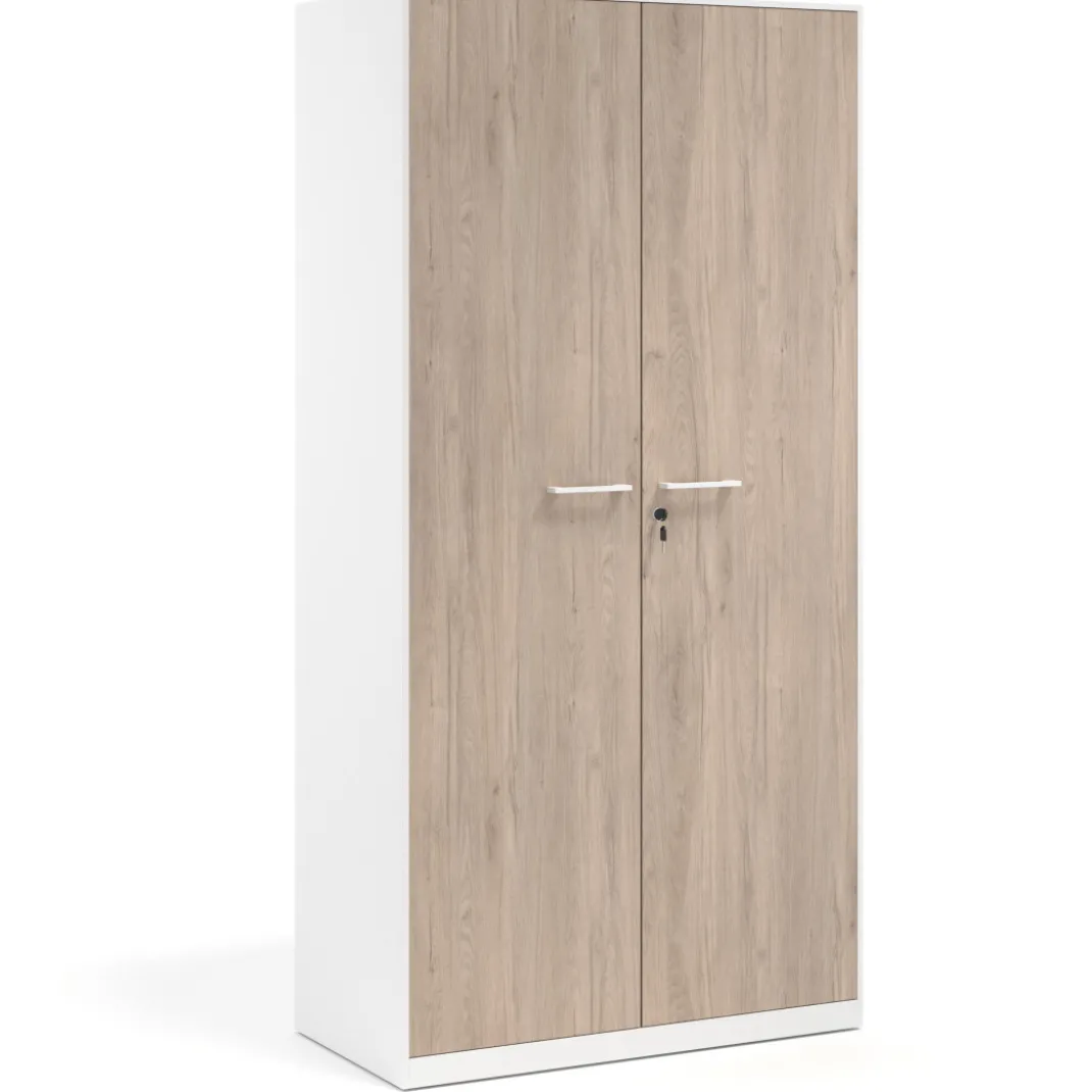 Armario metálico de oficina con puertas de melamina Strong 185x92cm, estructura blanca