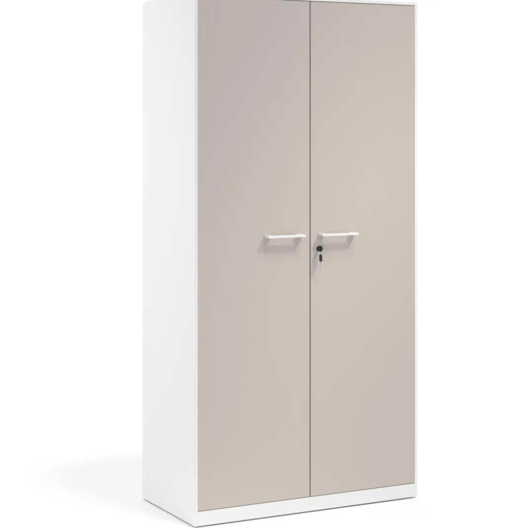 Armario metálico de oficina con puertas de melamina Strong 185x92cm, estructura blanca