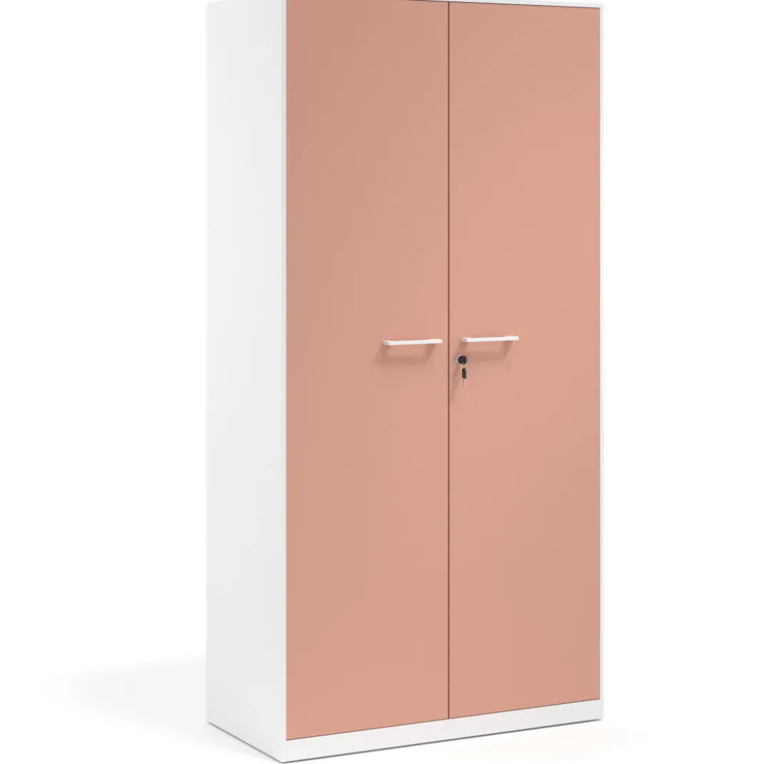 Armario metálico de oficina con puertas de melamina Strong 185x92cm, estructura blanca