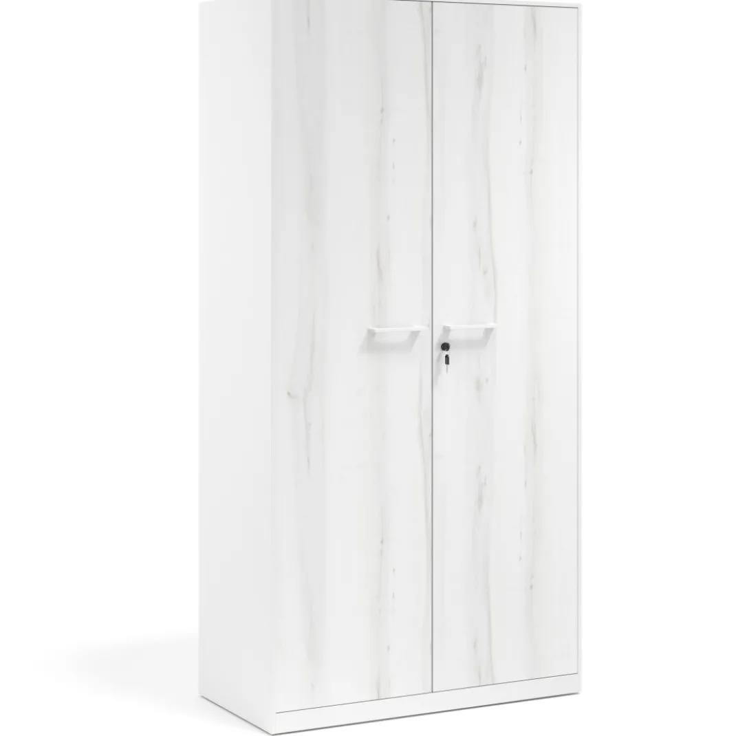 Armario metálico de oficina con puertas de melamina Strong 185x92cm, estructura blanca