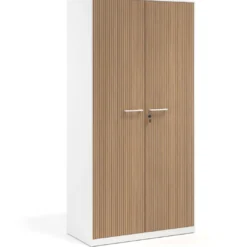 Armario metálico de oficina con puertas de melamina Strong 185x92cm, estructura blanca