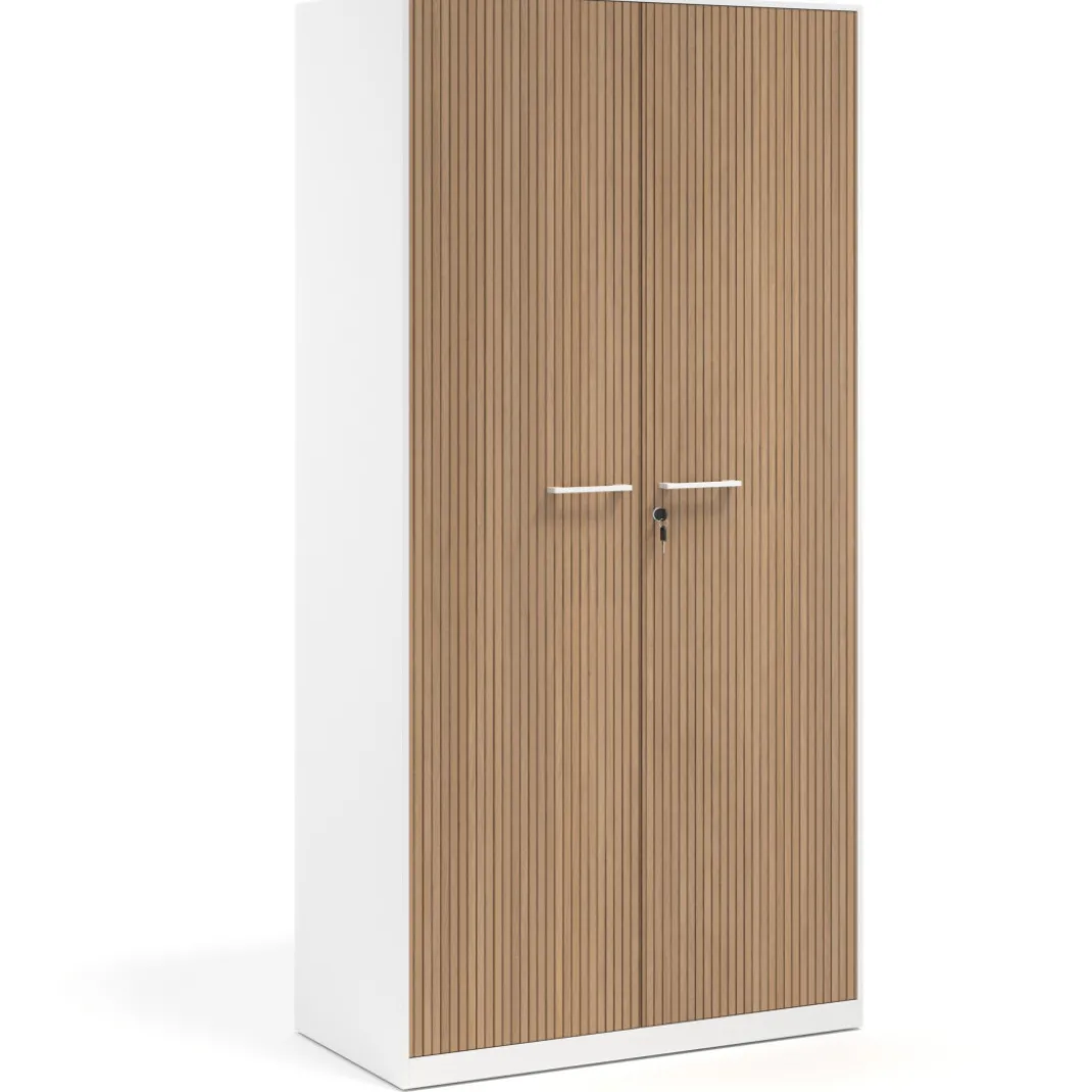 Armario metálico de oficina con puertas de melamina Strong 185x92cm, estructura blanca