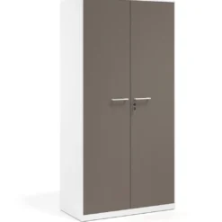 Armario metálico de oficina con puertas de melamina Strong 185x92cm, estructura blanca