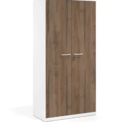 Armario metálico de oficina con puertas de melamina Strong 185x92cm, estructura blanca