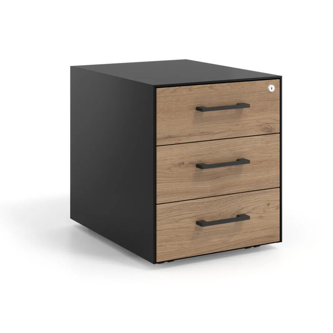 Cajonera de oficina Strong 3 cajones estructura negra frontales melamina