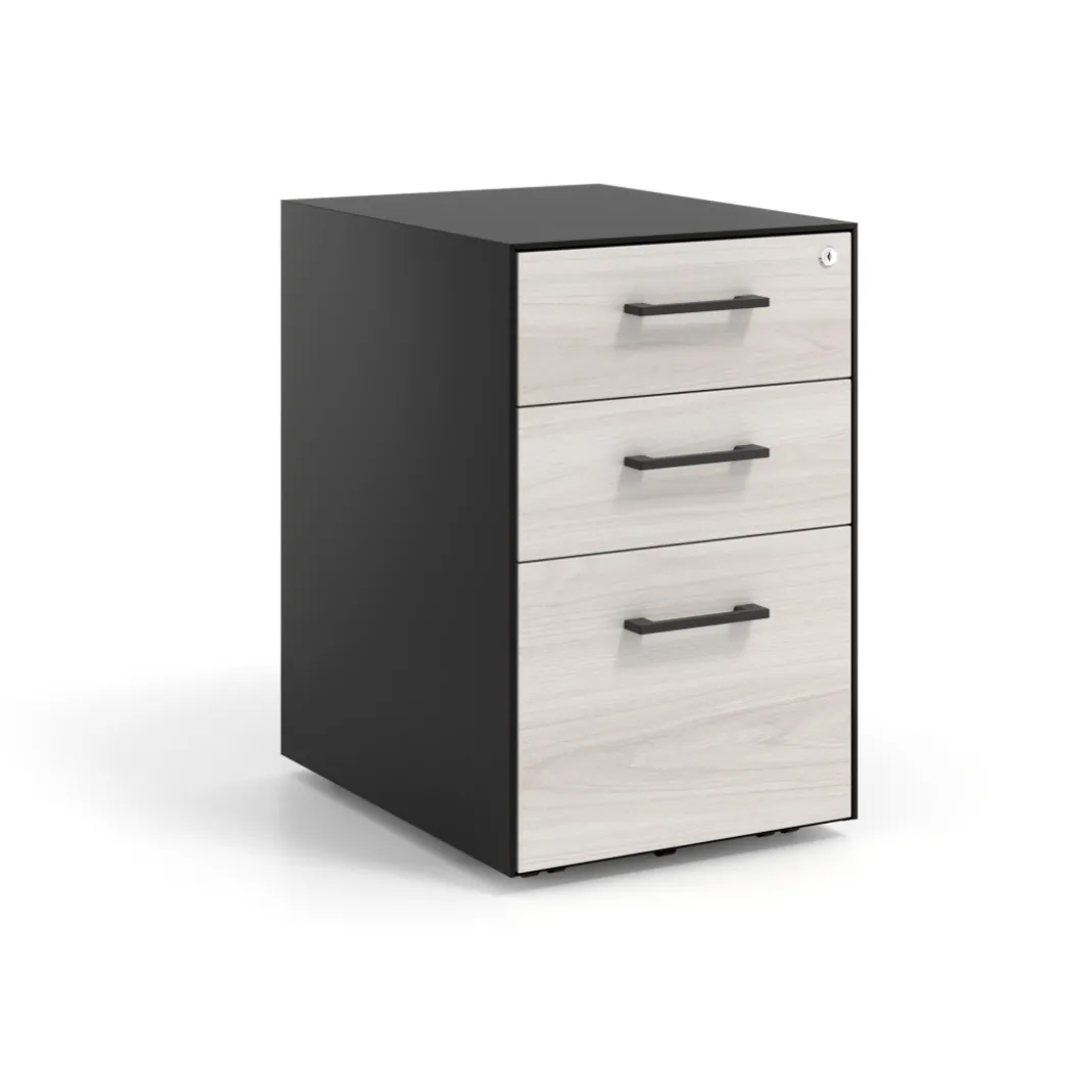Cajonera de oficina Strong 2 cajones + archivo estructura negra frontales melamina