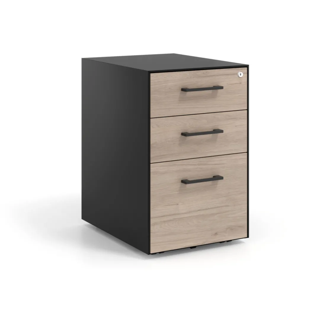 Cajonera de oficina Strong 2 cajones + archivo estructura negra frontales melamina