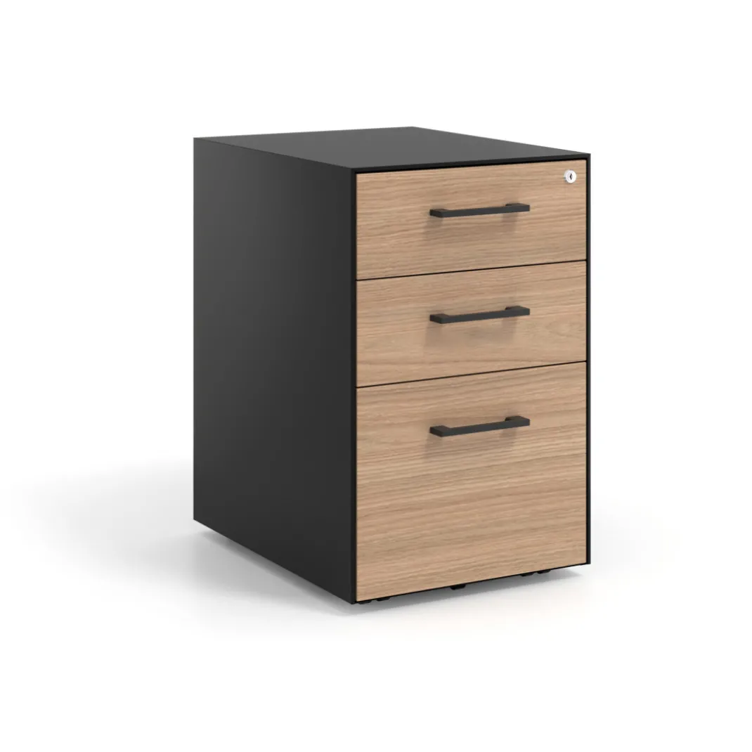 Cajonera de oficina Strong 2 cajones + archivo estructura negra frontales melamina