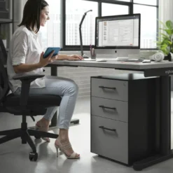 Cajonera de oficina Strong 2 cajones + archivo estructura negra frontales melamina