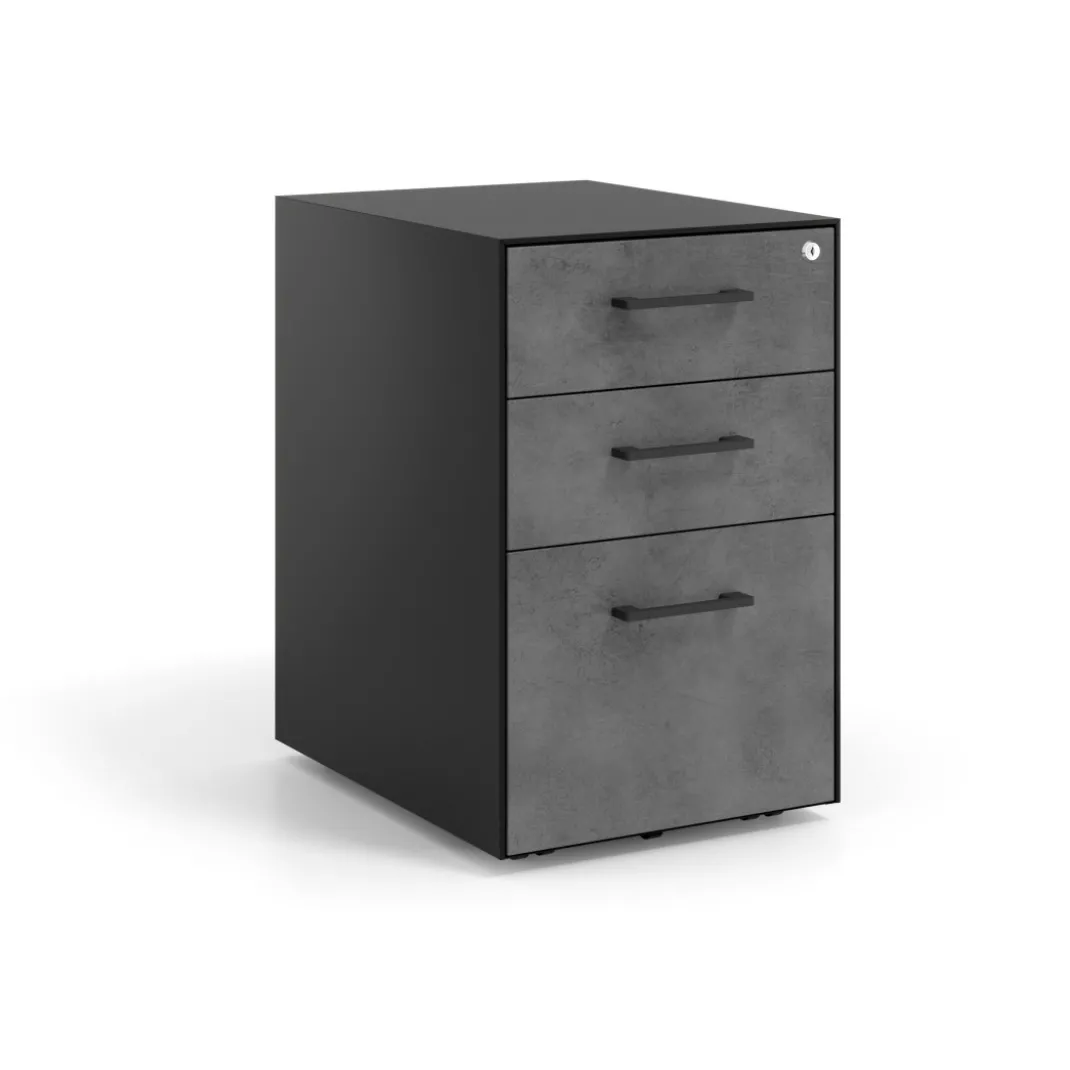 Cajonera de oficina Strong 2 cajones + archivo estructura negra frontales melamina