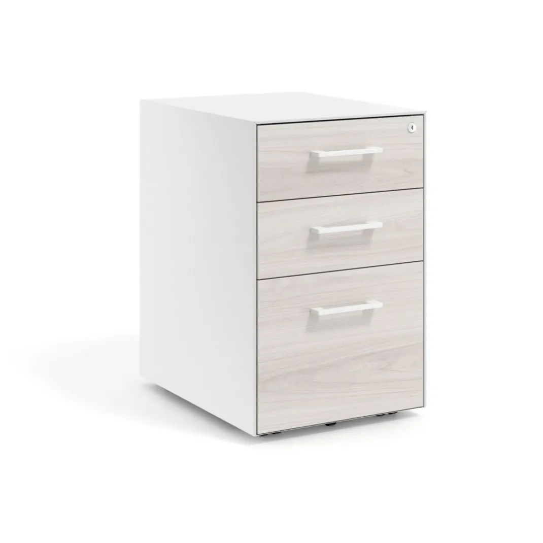 Cajonera de oficina Strong 2 cajones + archivo estructura blanca frontales melamina
