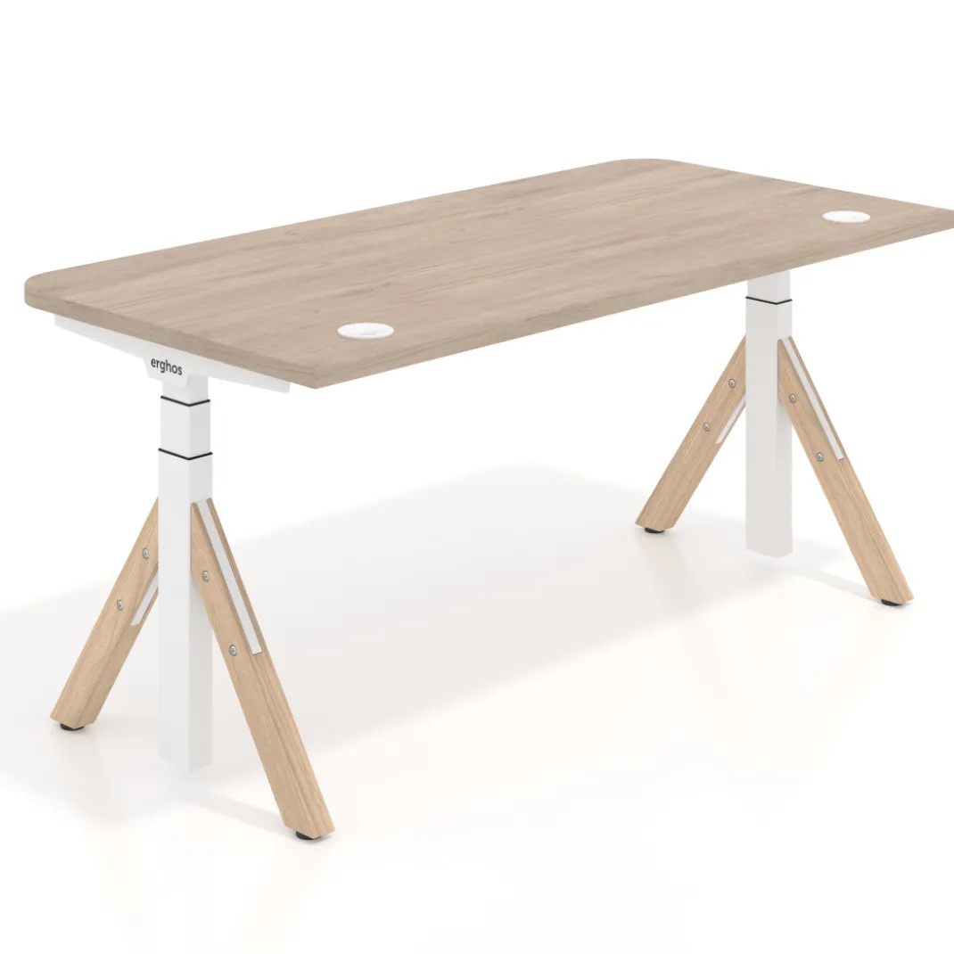 Escritorio Elevable Erghos Alpha estructura de madera 2 cantos curvos