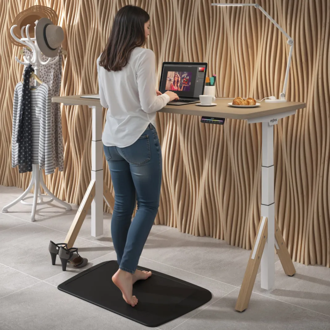 Escritorio Elevable Erghos Alpha estructura de madera 4 cantos curvos