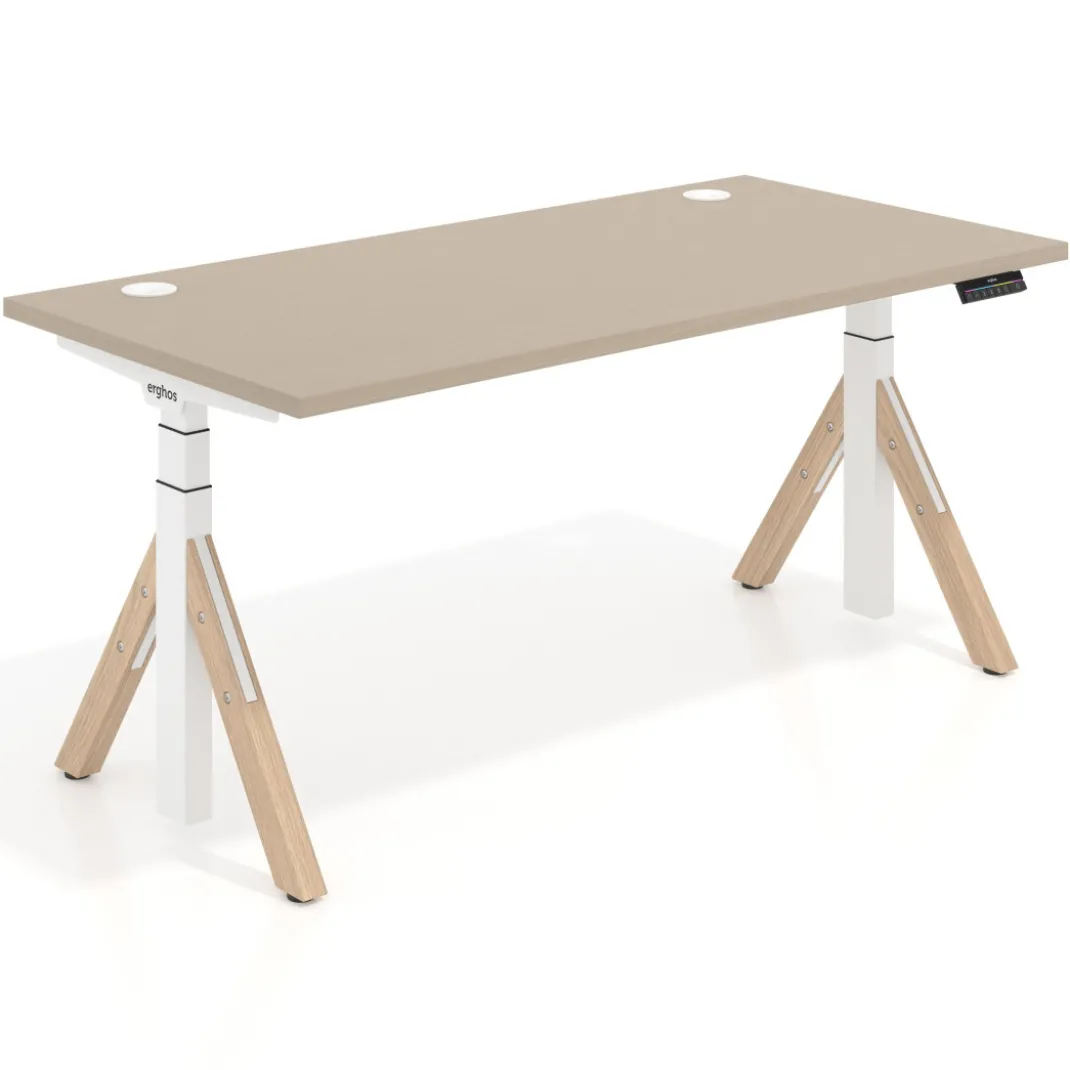 Escritorio Elevable Erghos Alpha estructura de madera canto recto