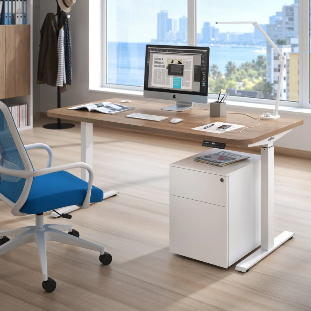Escritorio Elevable Erghos Motion Pro estructura blanca 4 cantos curvos
