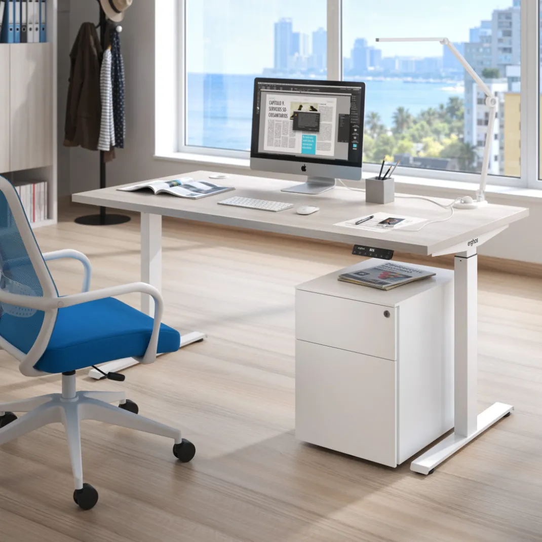 Escritorio Elevable Erghos Motion Pro estructura blanca canto recto
