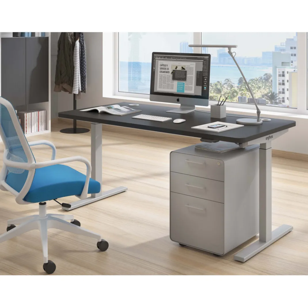 Escritorio Elevable Erghos Smart estructura aluminio canto curvo