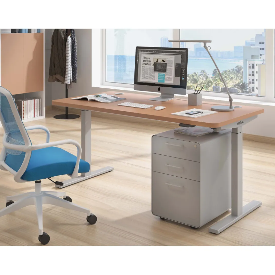 Escritorio Elevable Erghos Smart estructura aluminio canto curvo
