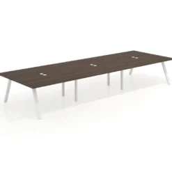 Mesa de oficina coworking triple UvePro fondo 166, cantos rectos, estructura blanca