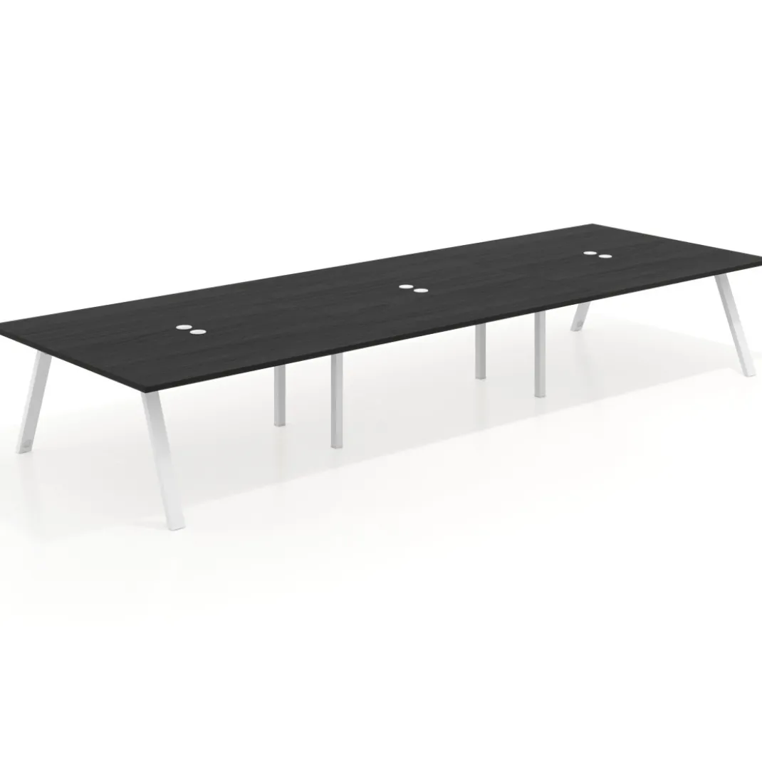 Mesa de oficina coworking triple UvePro fondo 166, cantos rectos, estructura blanca