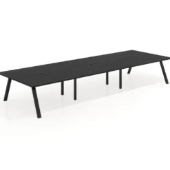 Mesa de oficina coworking triple UvePro fondo 166, cantos rectos, estructura negra
