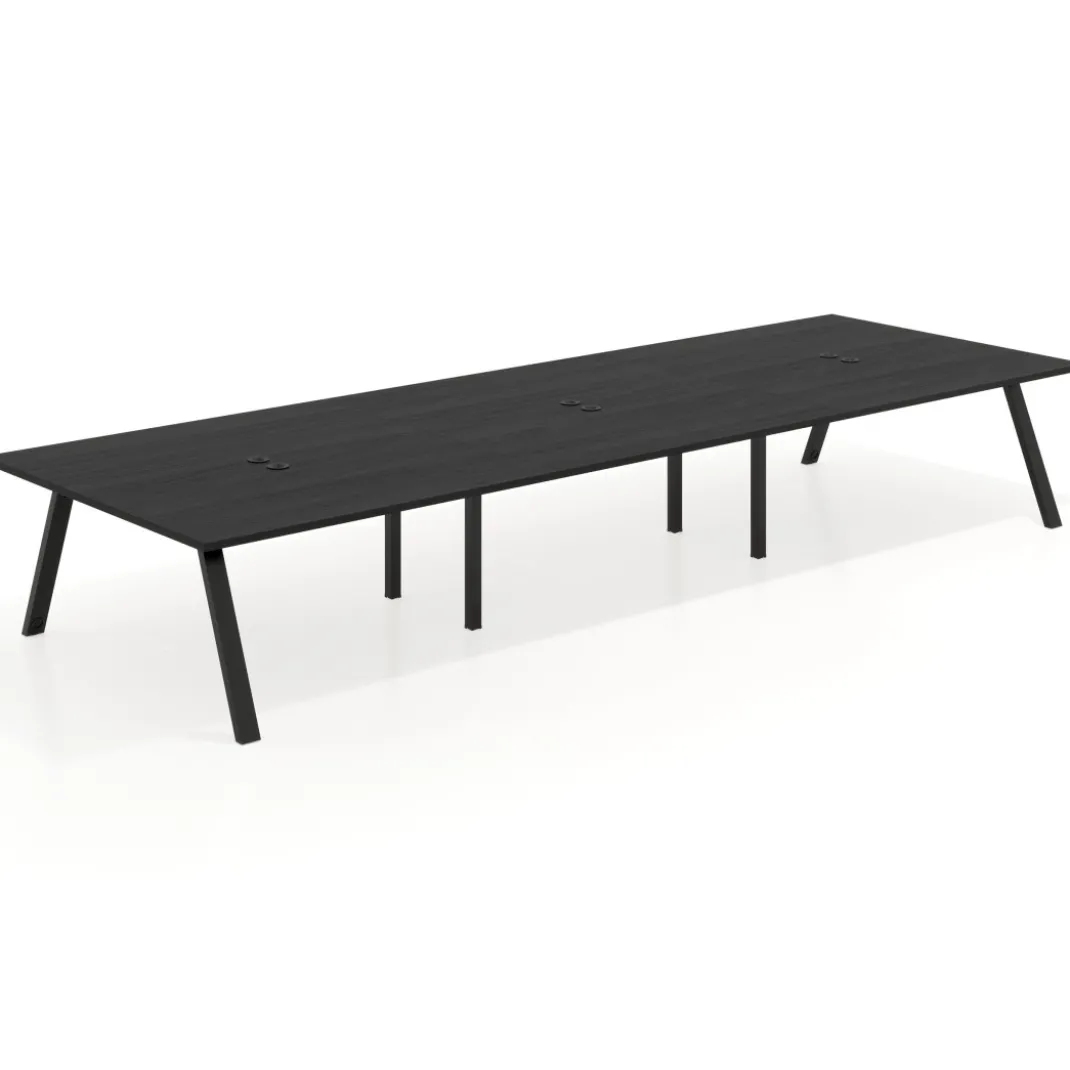 Mesa de oficina coworking triple UvePro fondo 166, cantos rectos, estructura negra
