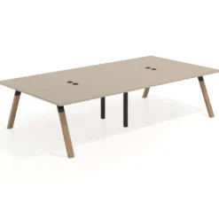 Mesa de oficina coworking doble UvePro fondo 166, cantos rectos, estructura negra/madera
