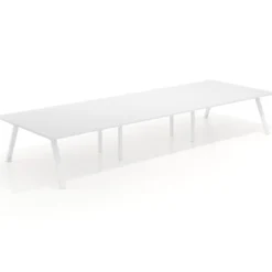 Mesa de oficina coworking triple UvePro fondo 166, cantos rectos, estructura blanca