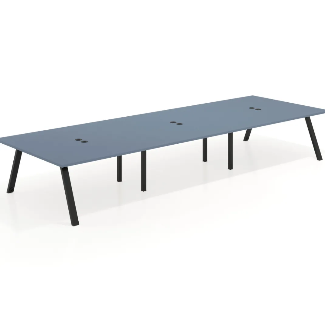 Mesa de oficina coworking triple UvePro fondo 166, cantos rectos, estructura negra