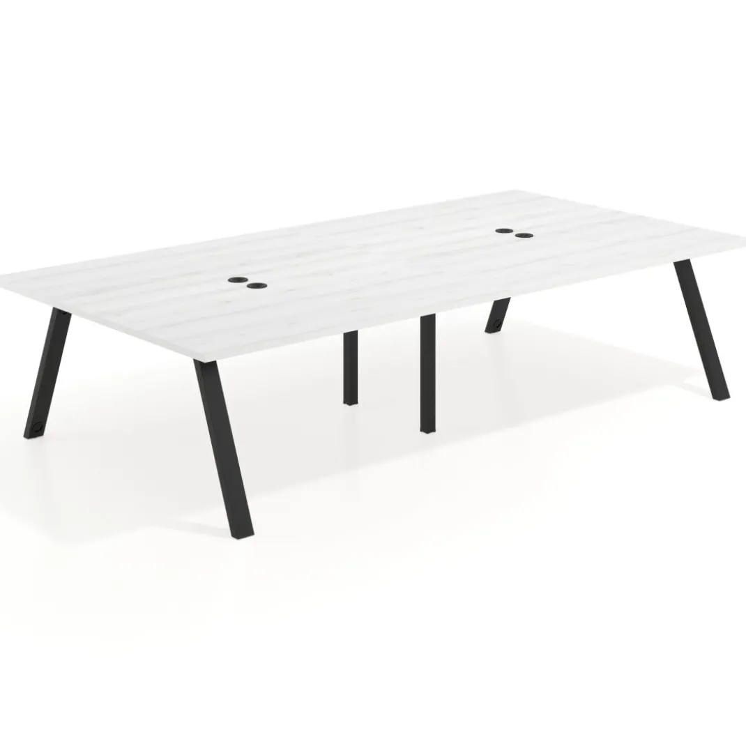 Mesa de oficina coworking doble UvePro fondo 166, cantos rectos, estructura negra
