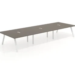 Mesa de oficina coworking triple UvePro fondo 166, cantos rectos, estructura blanca