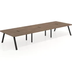 Mesa de oficina coworking triple UvePro fondo 166, cantos rectos, estructura negra
