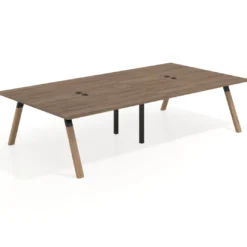 Mesa de oficina coworking doble UvePro fondo 166, cantos rectos, estructura negra/madera
